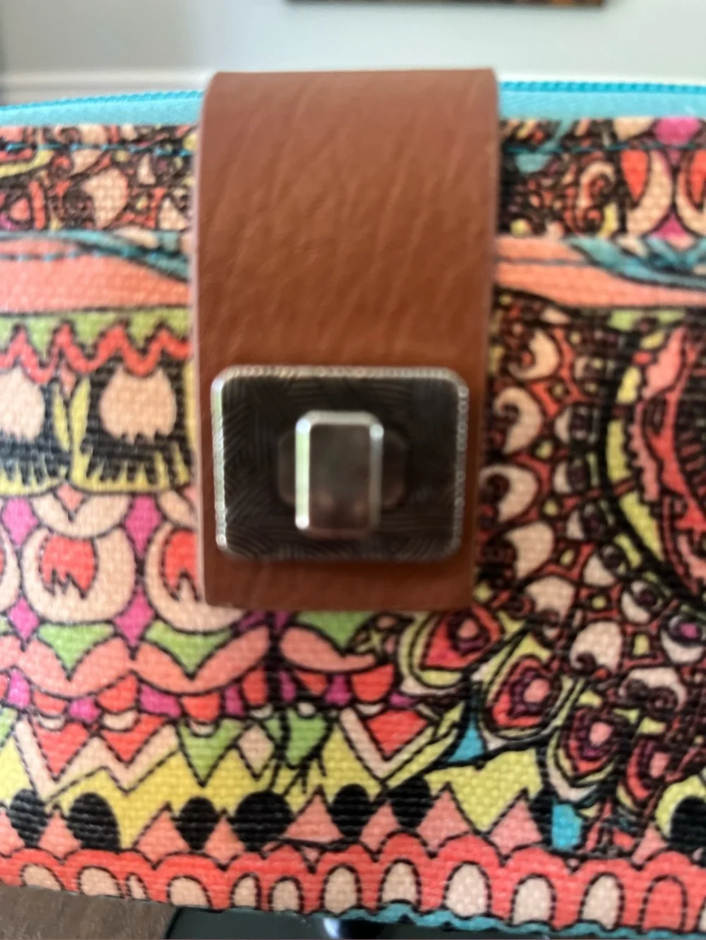 Sakroots Colorful Boho Patterned Clutch with Leather Tab